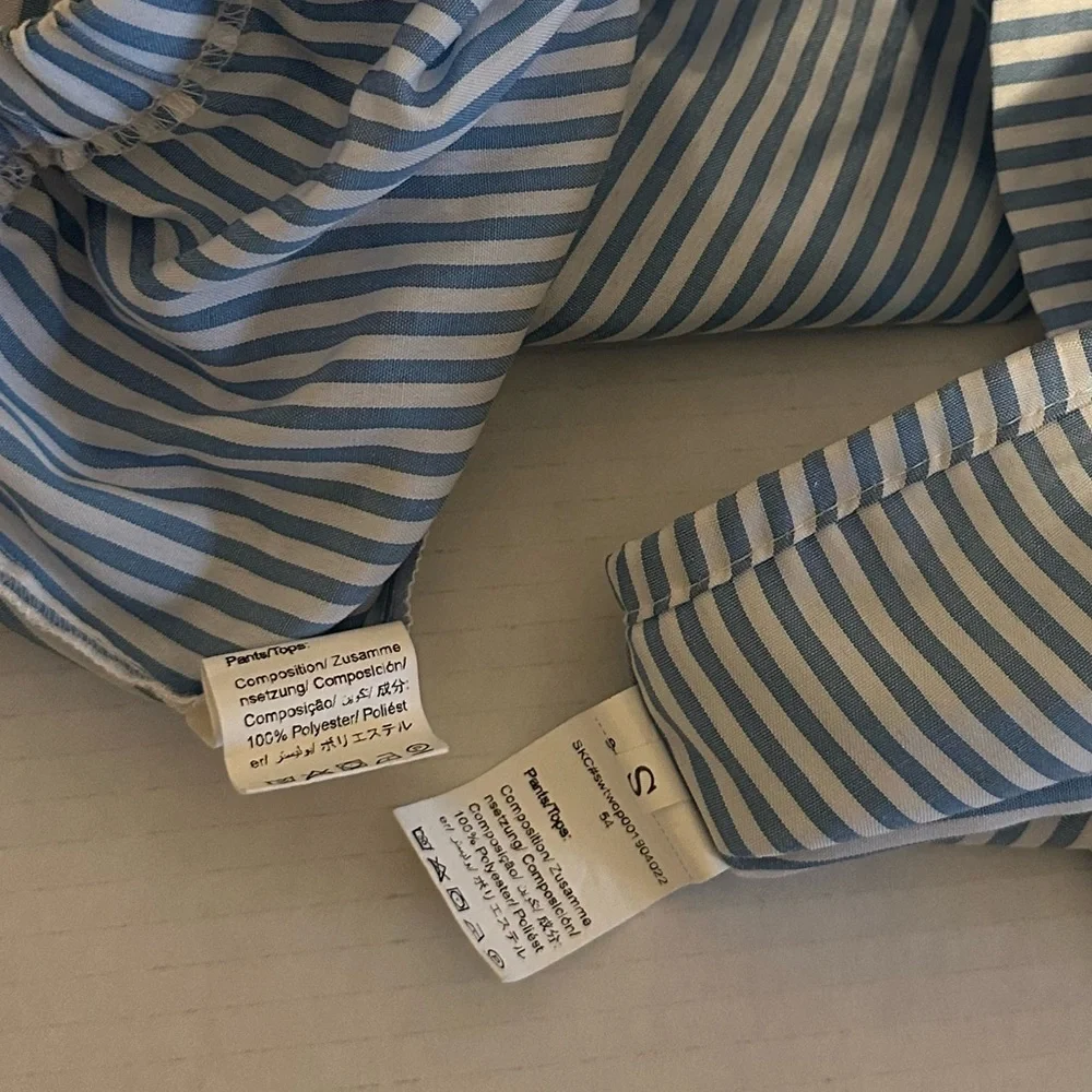 Seersucker Striped Blue High Waist Women Shorts set tie back top